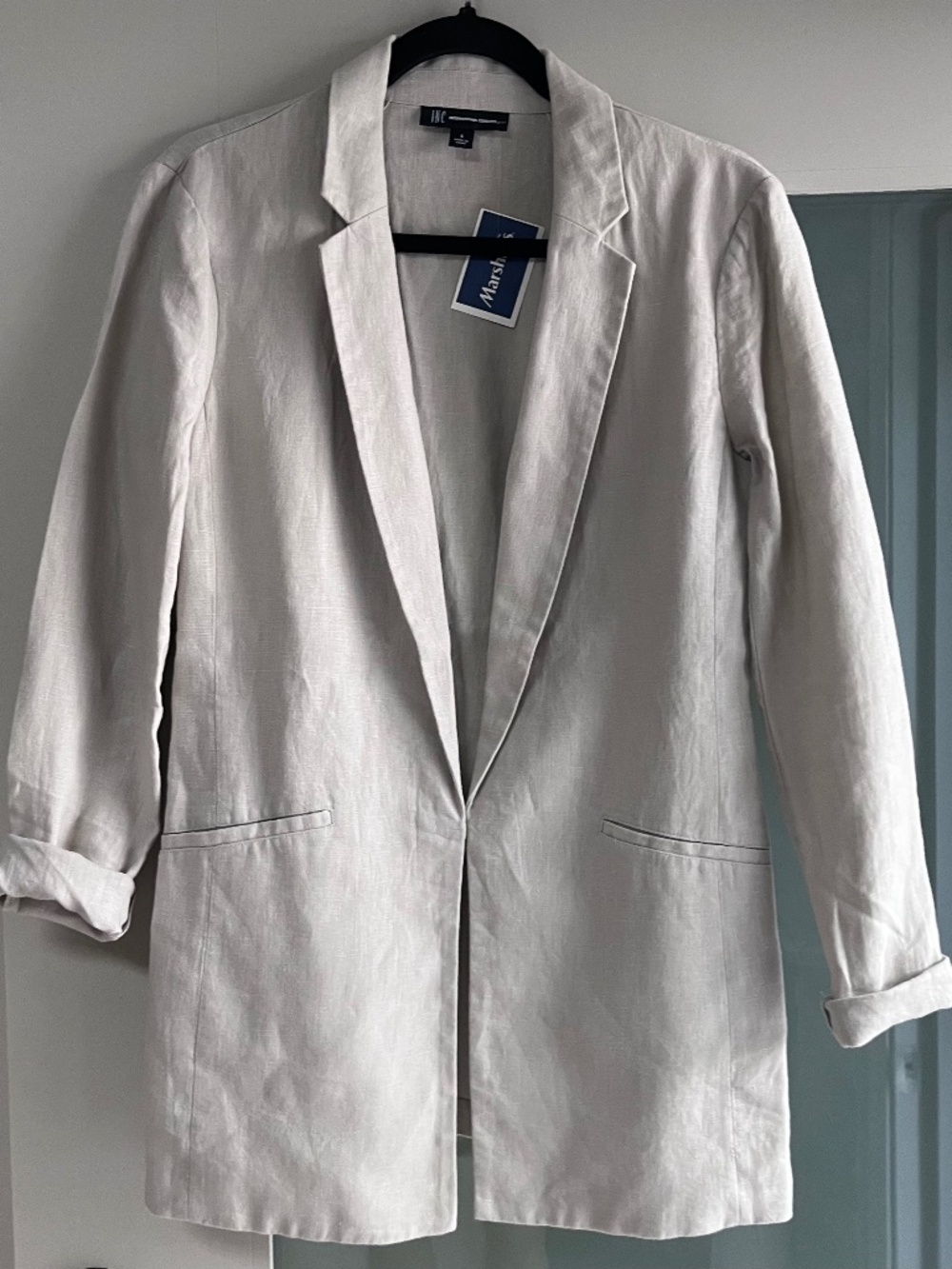 INC International Concepts Women's S  100% Linen Tan Blazer Clasp Front NWT